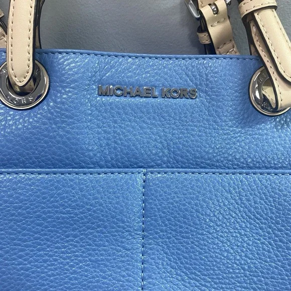 Michael Kors MK Designer Light Blue Leather Tote Hand Bag Purse Great Condition - Picture 3 of 16